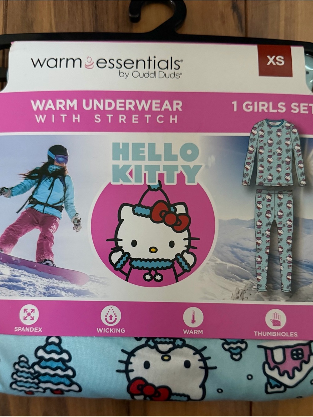 Cuddl Duds Hello Kitty Girls Thermal Set - Light Blue with Pink & Red Accents